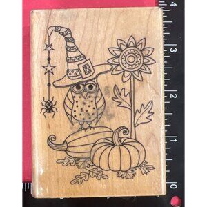 Halloween Owl & Pumpkin Wood Mounted Rubber Stamp By Hampton Art Outlines PSO663